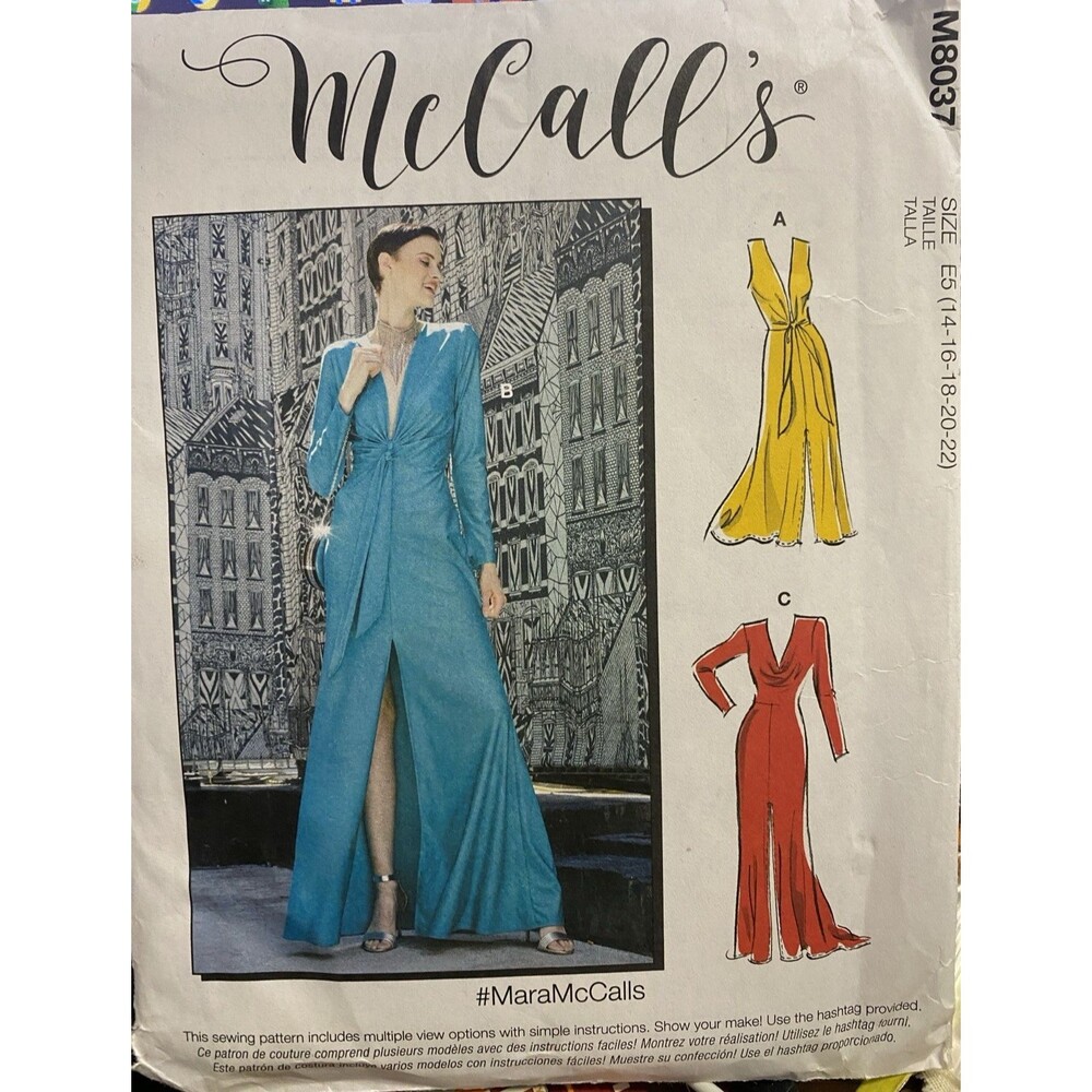 McCall's 3 Style Women's Dress Size E5 14-16-18-20-22 M8037 New Uncut
